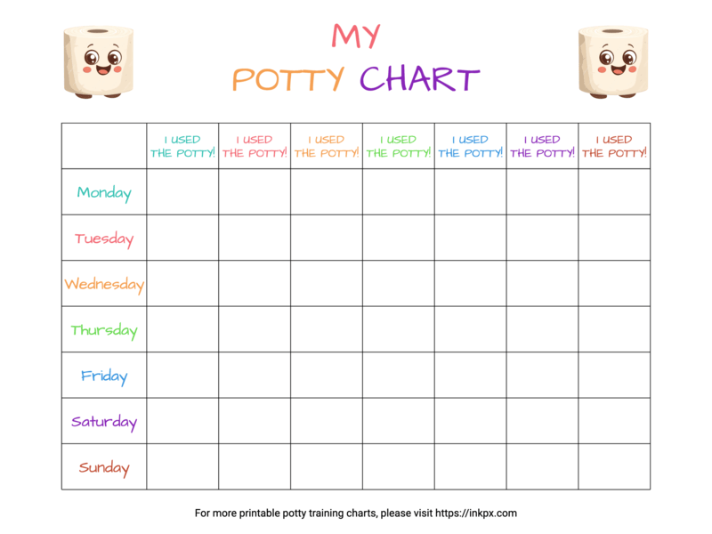 Free Editable Colorful Table Style Potty Chart Template