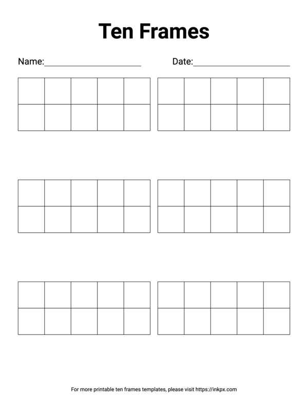 Free Printable Ten Frame (Sextuple)