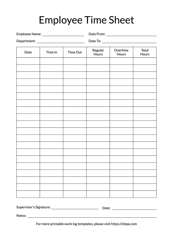 Printable Employee Time Sheet Template