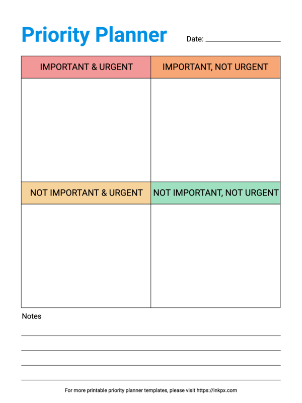 Free Printable Colorful Minimalist Daily Priority Planner Template