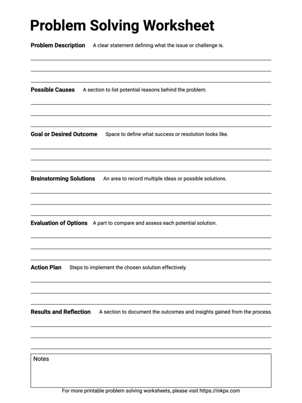 Free Printable Plain Problem Solving Worksheet