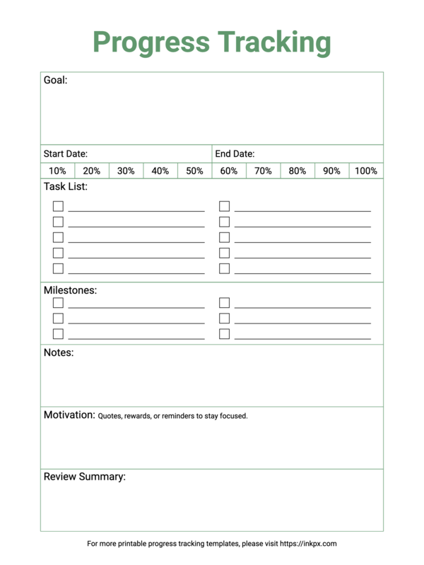 Free Printable Colored Simple Progress Tracking Template