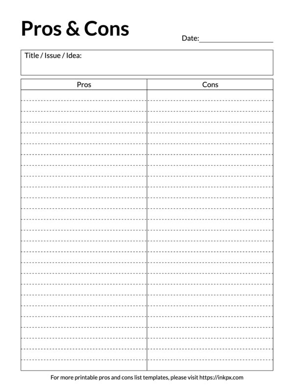 Free Printable Minimalist Lined Pros and Cons Template