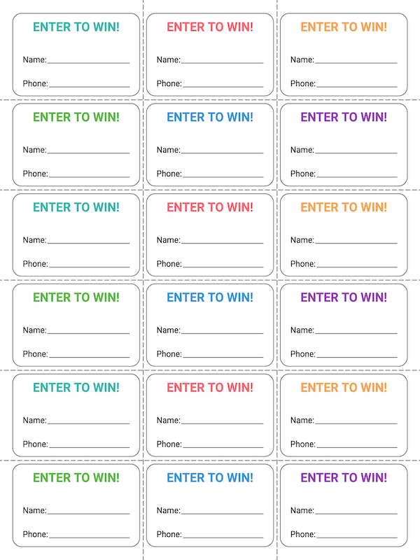 Free Printable Colorful Simple Raffle Ticket Template(Name & Phone)