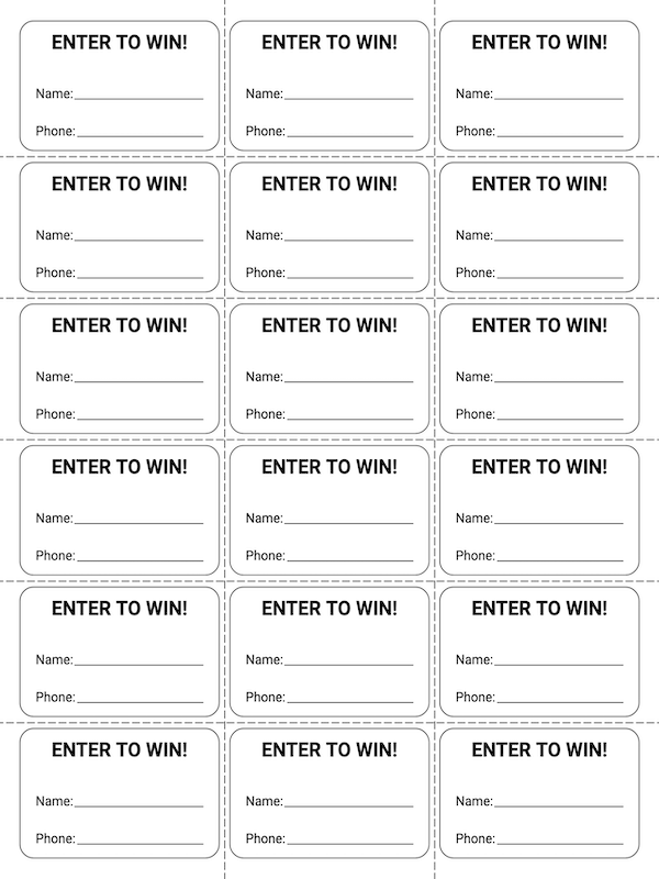 Free Printable Simple Raffle Ticket Template(Name & Phone)