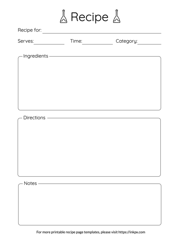 Printable Simple Tab Style Recipe Page Template