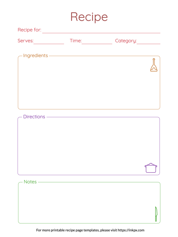 Printable Colorful Tab Style Recipe Page Template