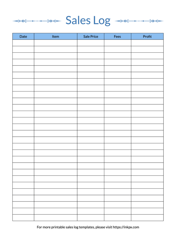 Printable Colored Table Style Sales Log Template