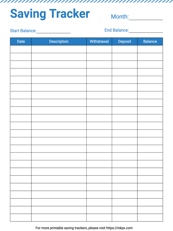 Free Printable Simple Blue Color Monthly Saving Tracker Template