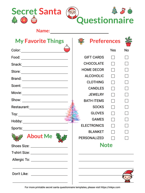 Free Printable Colorful Secret Santa Sheet