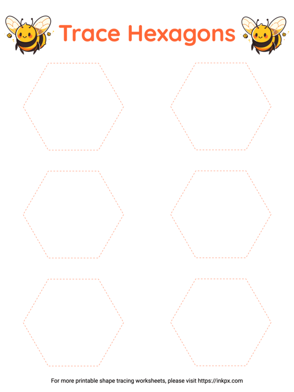Free Printable Colorful Hexagon Shape Tracing Worksheet