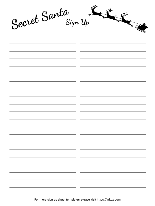 Free Printable Clean Style Secret Santa Sign Up Sheet