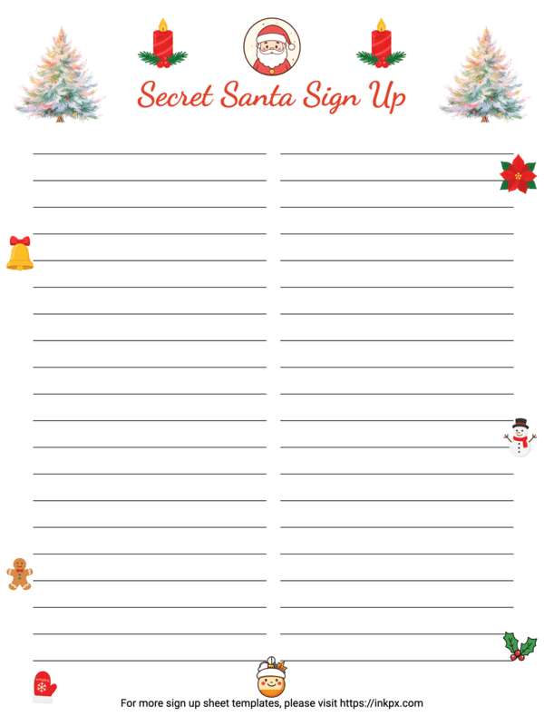 Free Printable Colorful Clean Style Secret Santa Sign Up Sheet Template