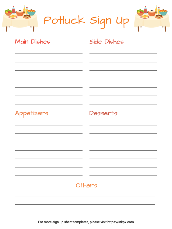 Free Printable Colorful Two Side Style Potluck Sign Up Sheet