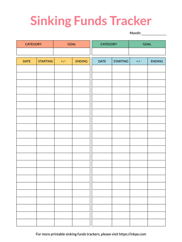 Printable Sinking Funds Tracker In PDF PNG And JPG Formats InkPx