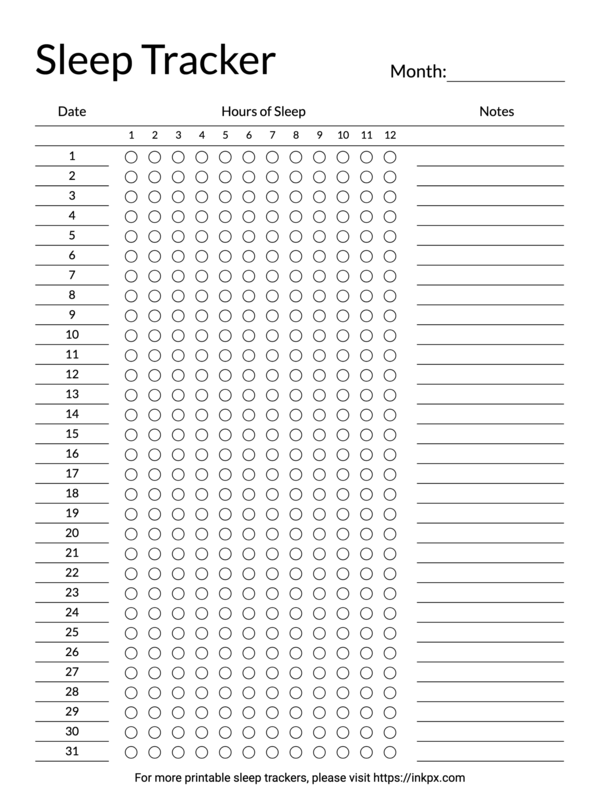 Printable Simple Open Border Sleep Tracker with Notes