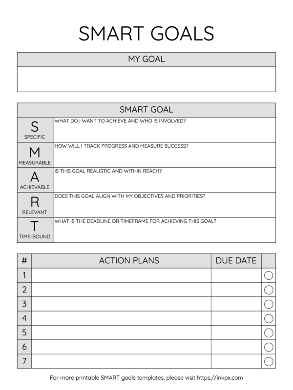 Free Printable Black and White SMART Goal Template with Planner