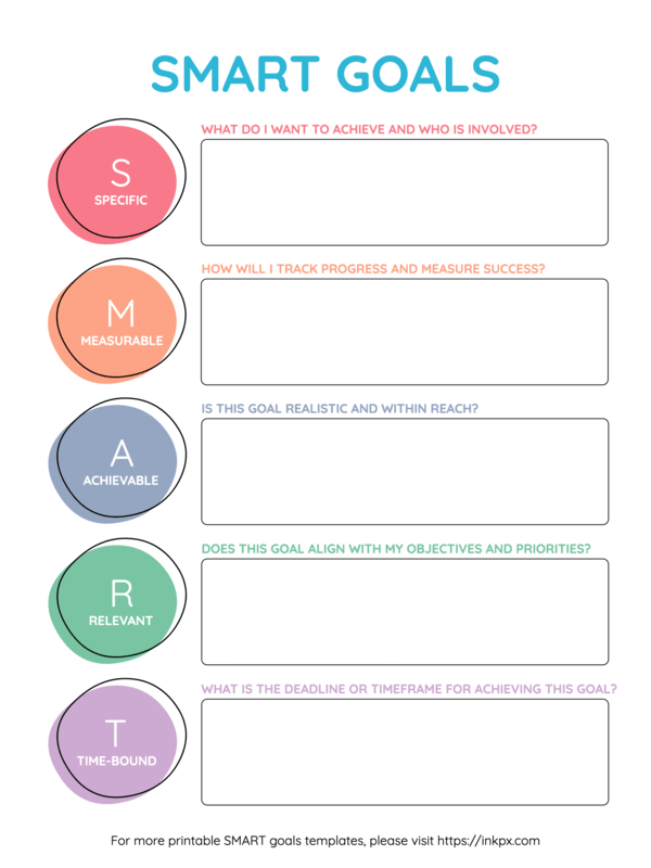 Free Printable Simple Colorful SMART Goals Template · InkPx