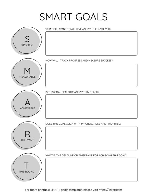 Free Printable Simple Black and White SMART Goals Template · InkPx