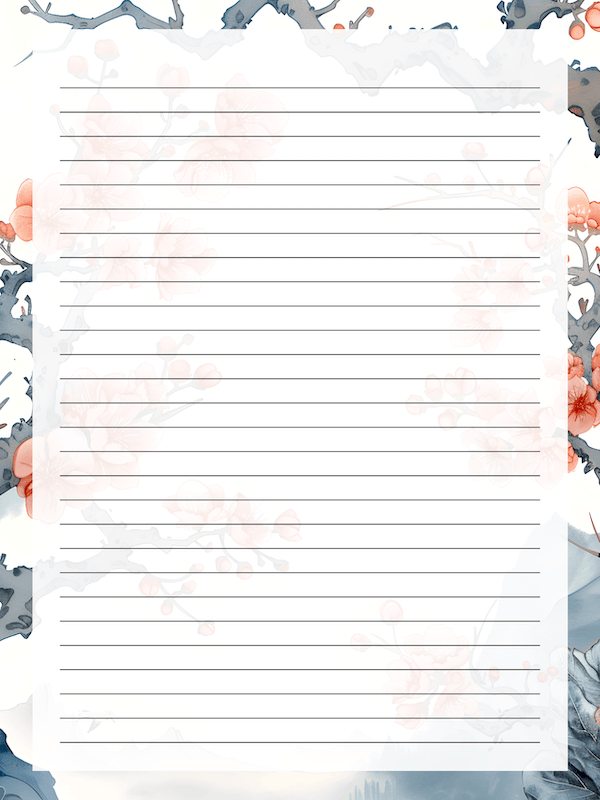 Printable Plum Blossom Stationery Paper
