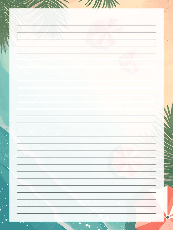 Free Printable Summer Beach Lined Stationary Paper Template