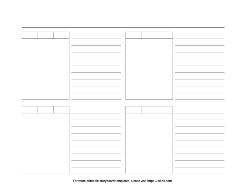 Free Printable Blank Simple Table with Lines Landscape Storyboard Template