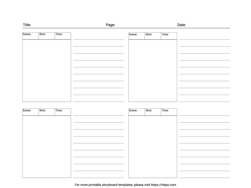 Free Printable Simple Table with Lines Landscape Storyboard Template