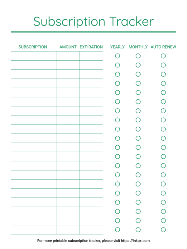 Free Printable Subscription Tracker In PDF PNG And JPG Formats InkPx