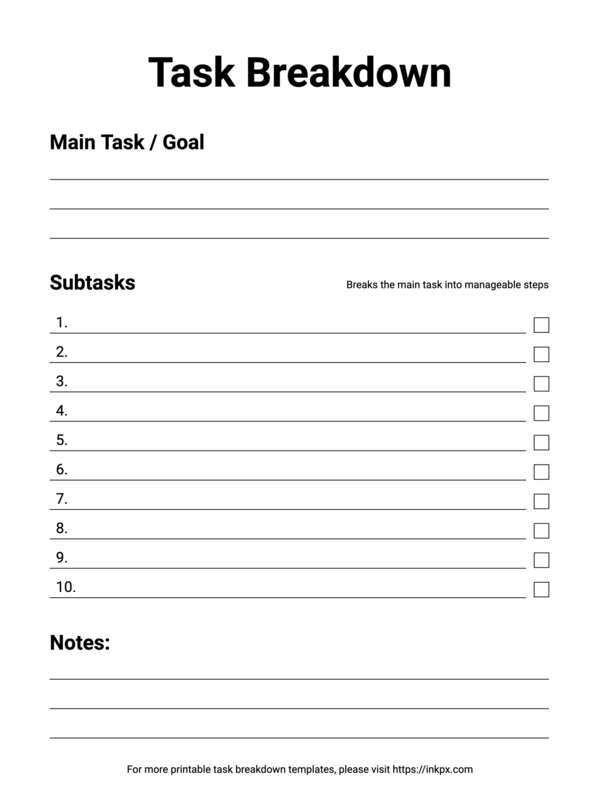 Free Printable Line Style Task Breakdown Templates