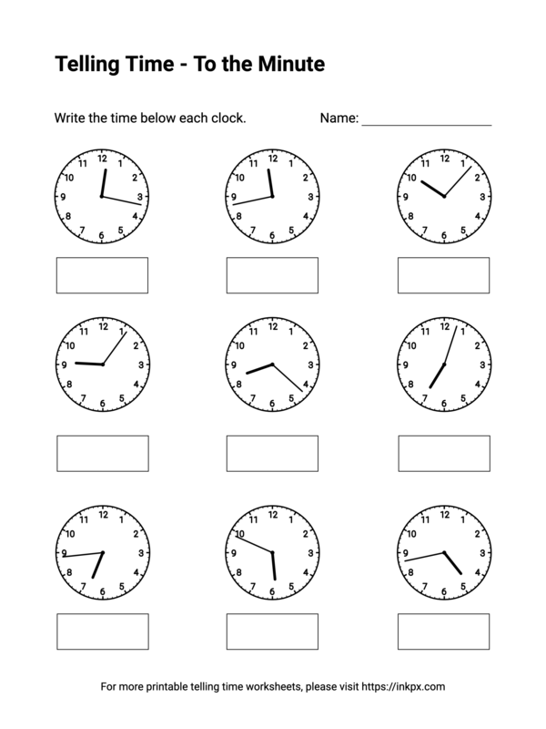 Free Printable To the Minute Telling Time Worksheets #7