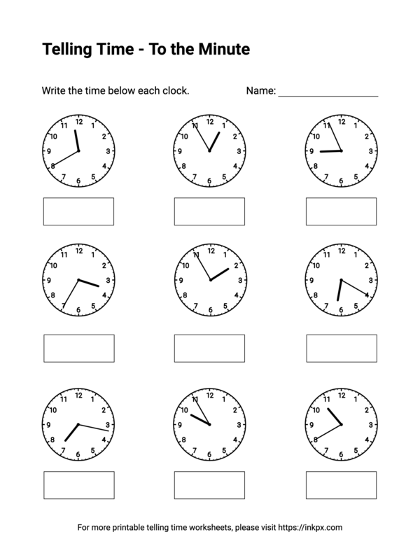 Free Printable To the Minute Telling Time Worksheets #10