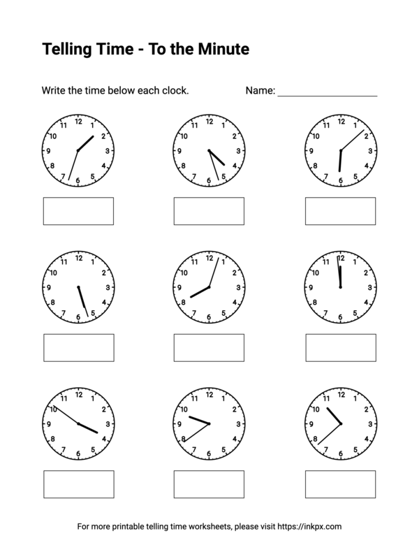 Free Printable To the Minute Telling Time Worksheets #4