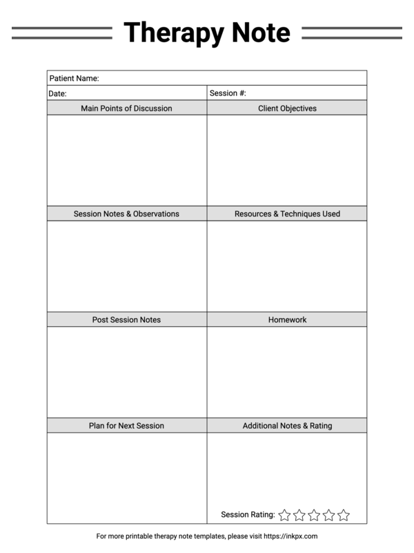 Free Printable Therapy Session Note