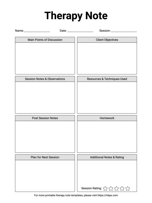 Free Printable Therapy Session Template