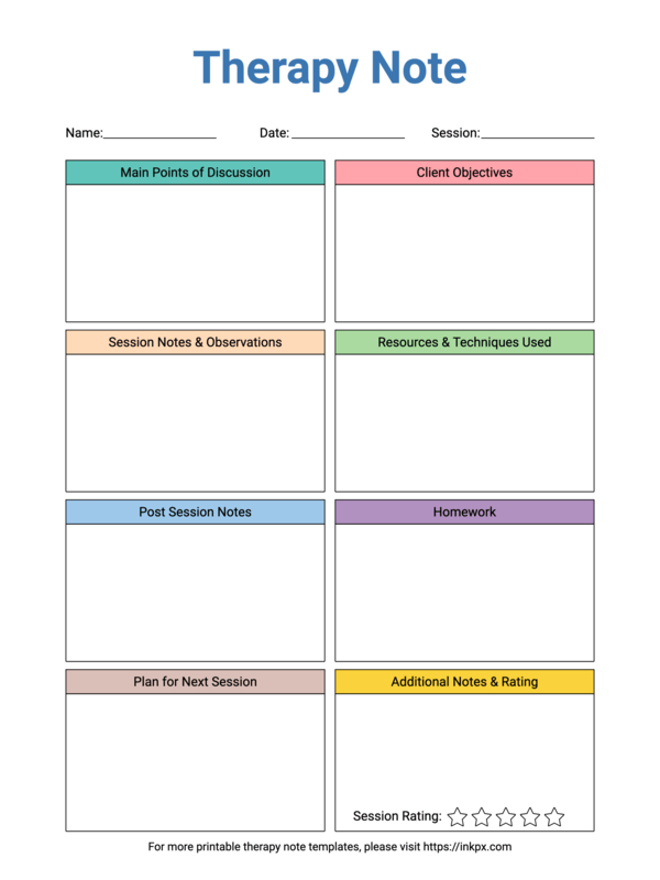 Free Printable Colorful Therapy Session Template