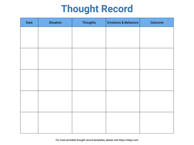 Free Printable Blue Color Plain Thought Record Template