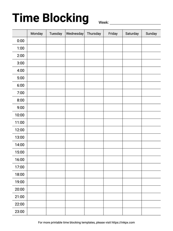 Free Printable Simple Weekly Time Blocking Template (Monday Start)