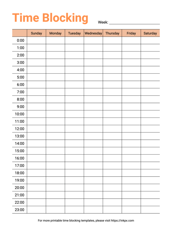 Free Printable Simple Colorful  Weekly Time Blocking Template (Sunday Start)