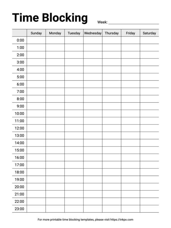 Free Printable Simple Weekly Time Blocking Template  (Sunday Start)