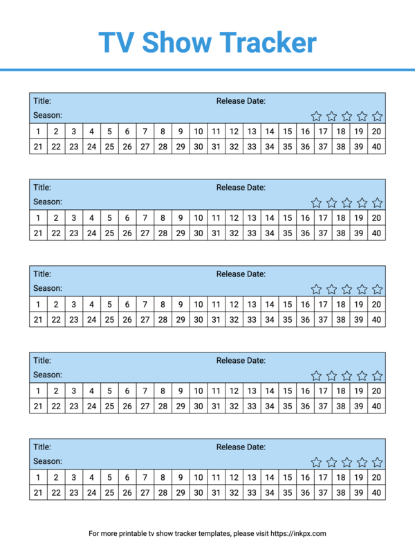 Free Printable Colored Clean TV Show Tracker Template