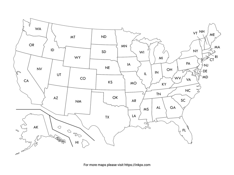 Printable Blank US Map with State Abbreviation