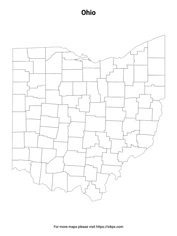 Printable Ohio State with County Outline