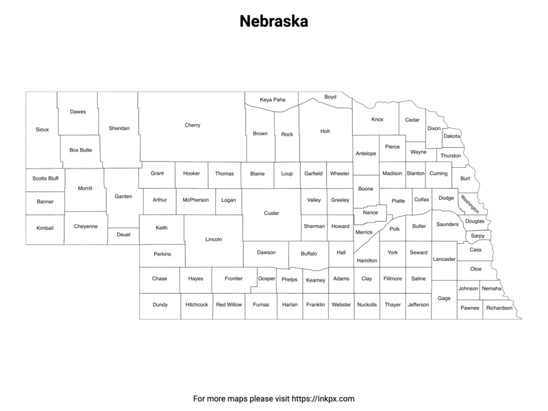 Printable Map Of Nebraska County With Labels · Inkpx 2638