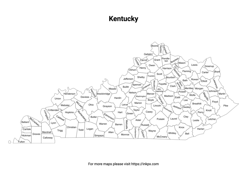 Printable Map of Kentucky County with Labels