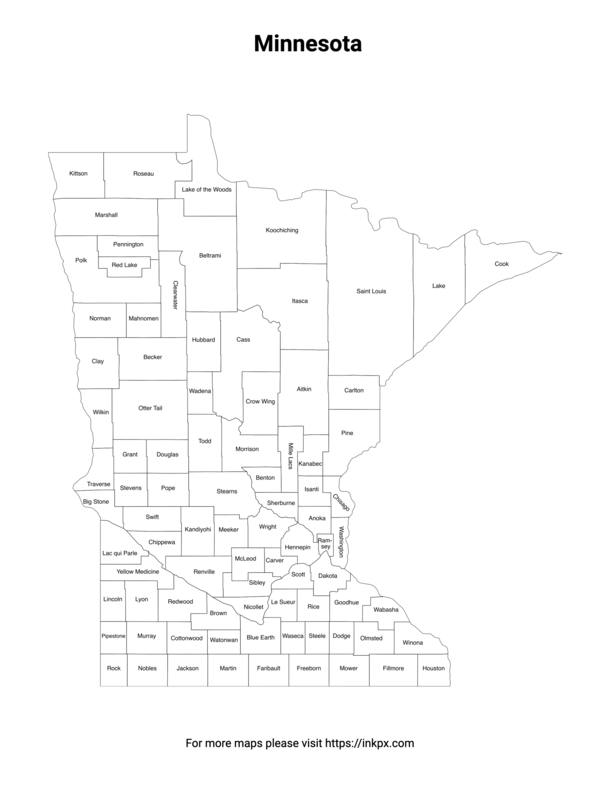 Printable Map of Minnesota County with Labels