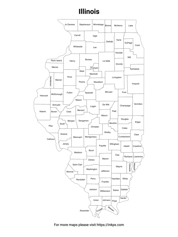 Printable Map of Illinois County with Labels