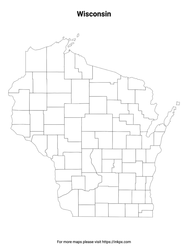 Printable Wisconsin State with County Outline