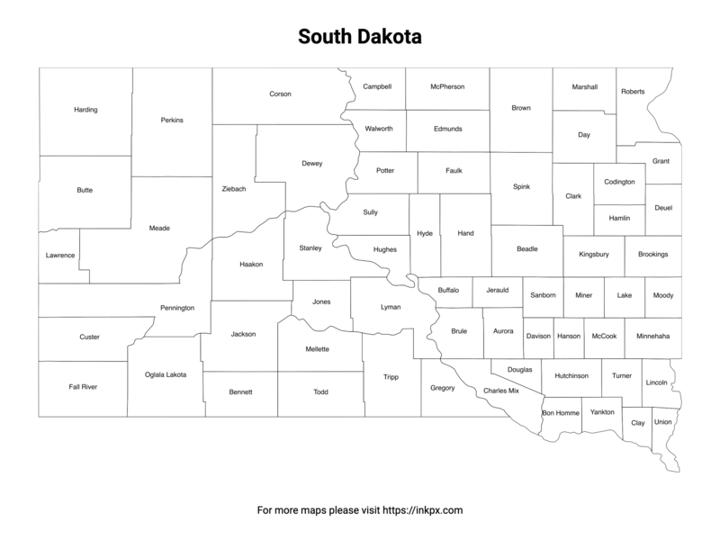 Printable Map of South Dakota County with Labels