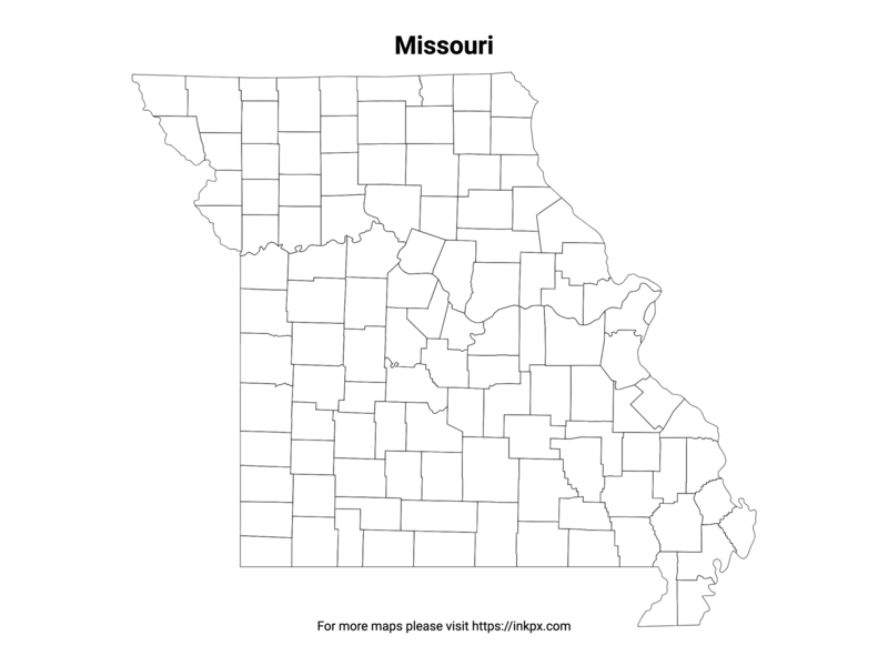 Printable Missouri State with County Outline