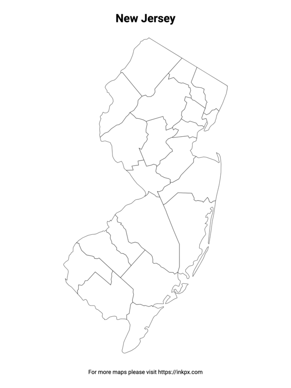 Printable New Jersey with County Outline